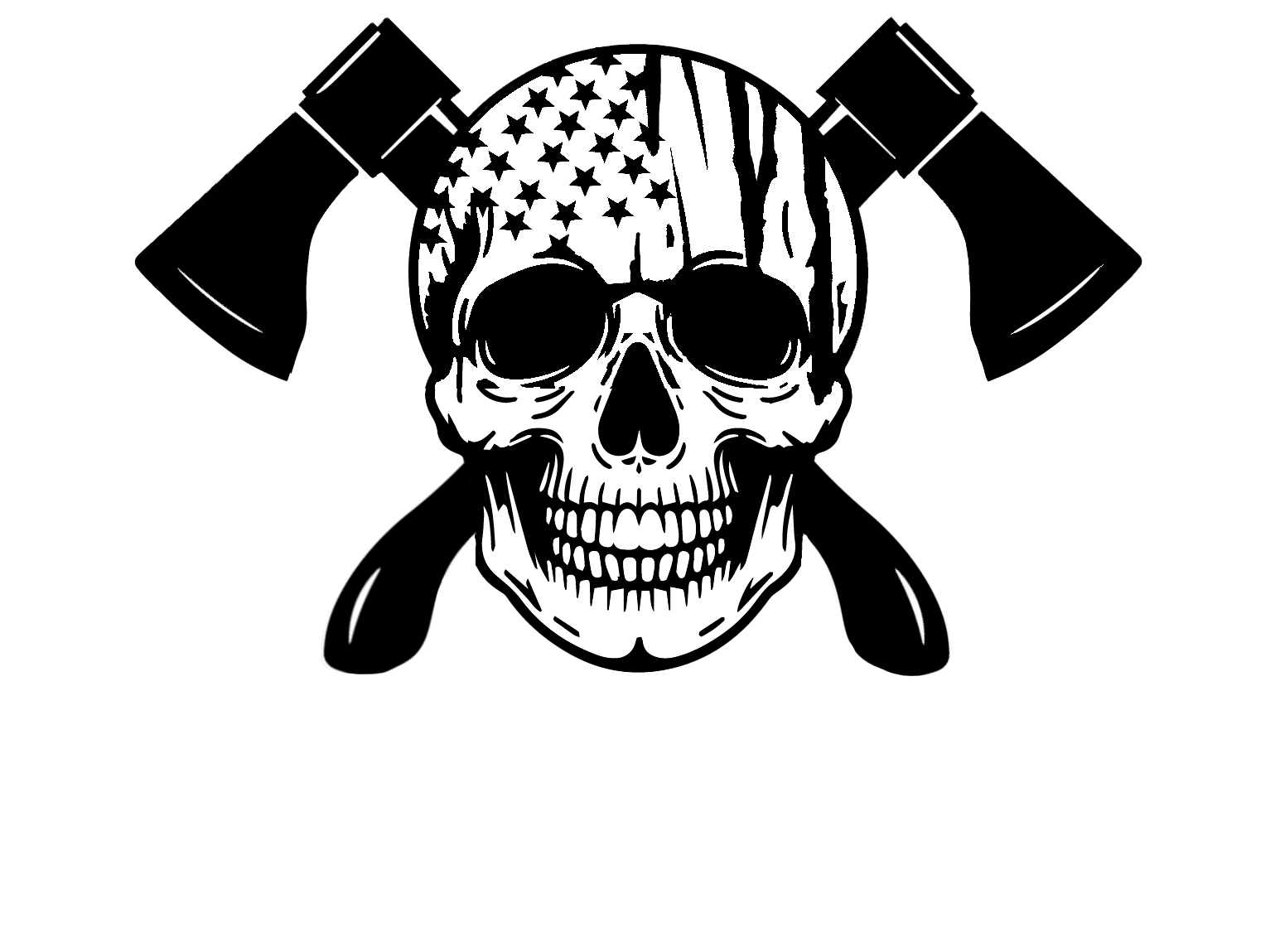 Warrior Throwing American flag skull and axes logo.