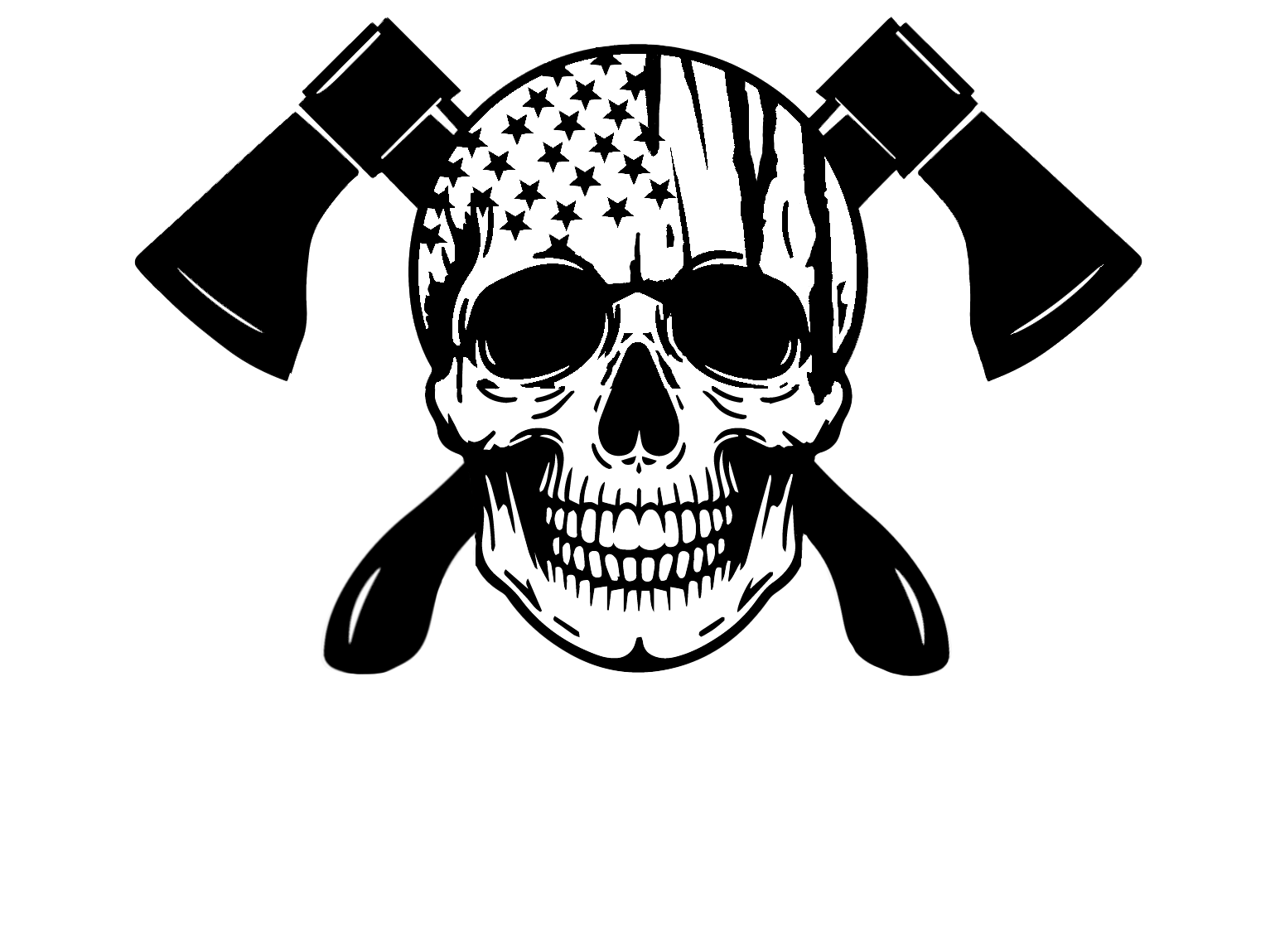 Warrior Throwing American flag skull and axes logo.